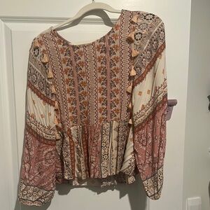 American Eagle Outfitters Orange Ruffled Peplum Blouse